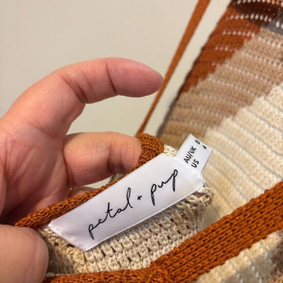 Petal and Pup Crochet Knit Halter Maxi Dress Tan Cream Rust - Picture 5 of 12